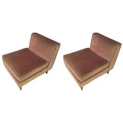 Vintage Pair of Superb Edward Wormley Style Silk Velvet Slipper Chairs