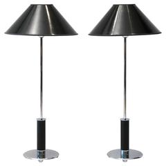 Mirak Collection "Harness" Chrome and Leather Table Lamps