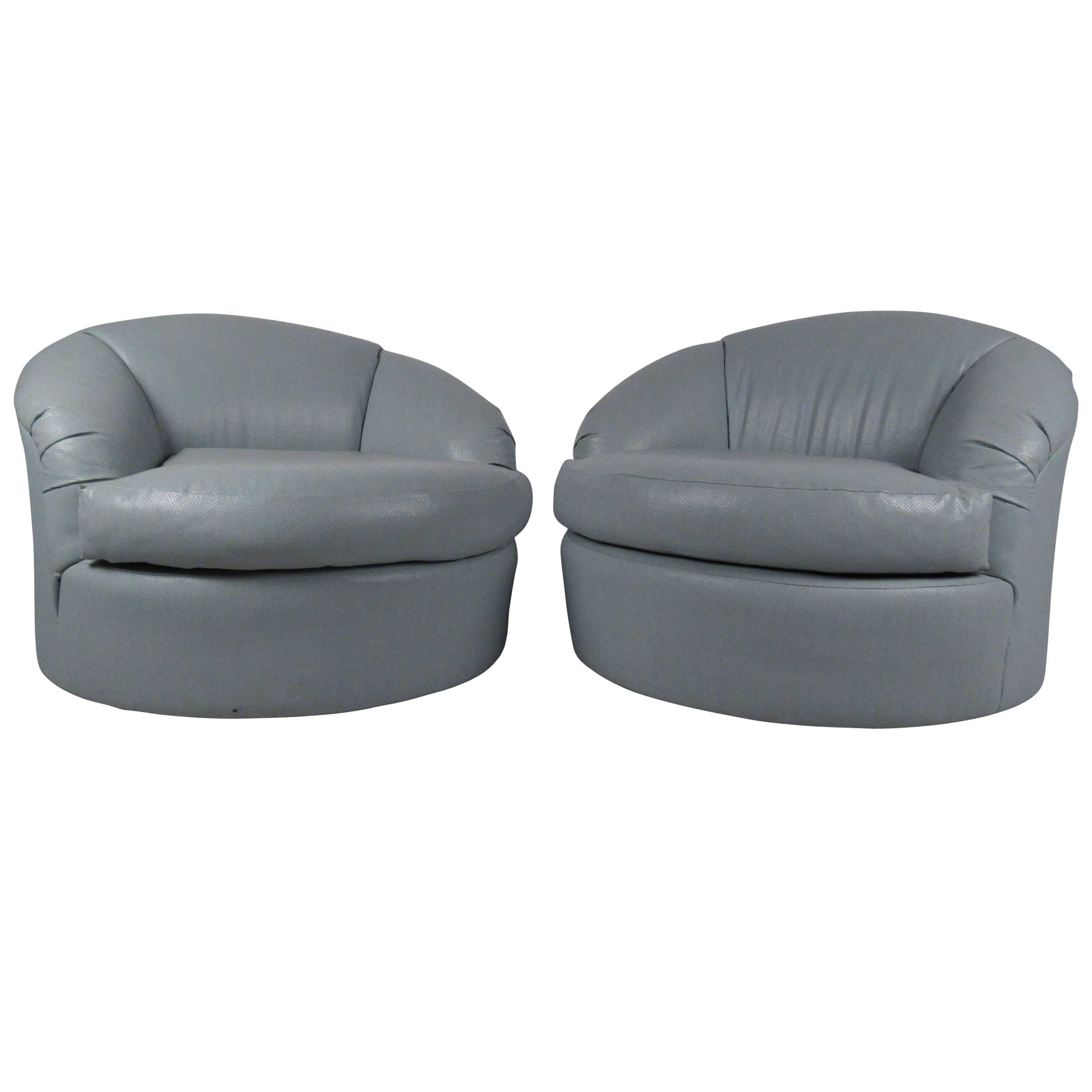 Pair of Modern Swivel Club Chairs
