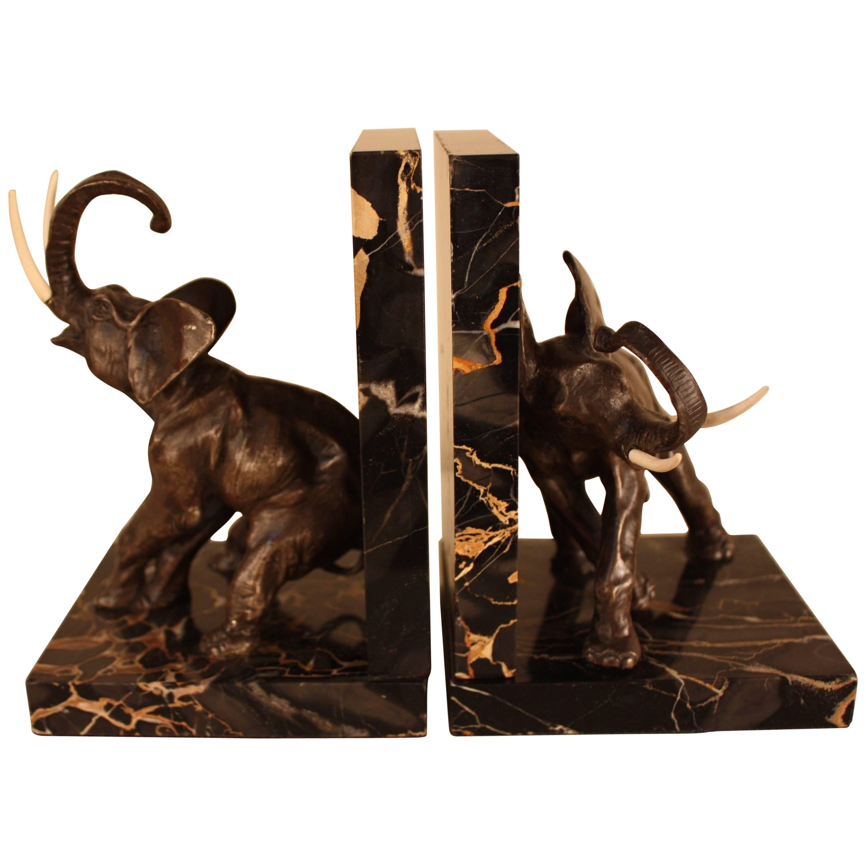 Pair of French Art Deco Bronze Elephant Bookends