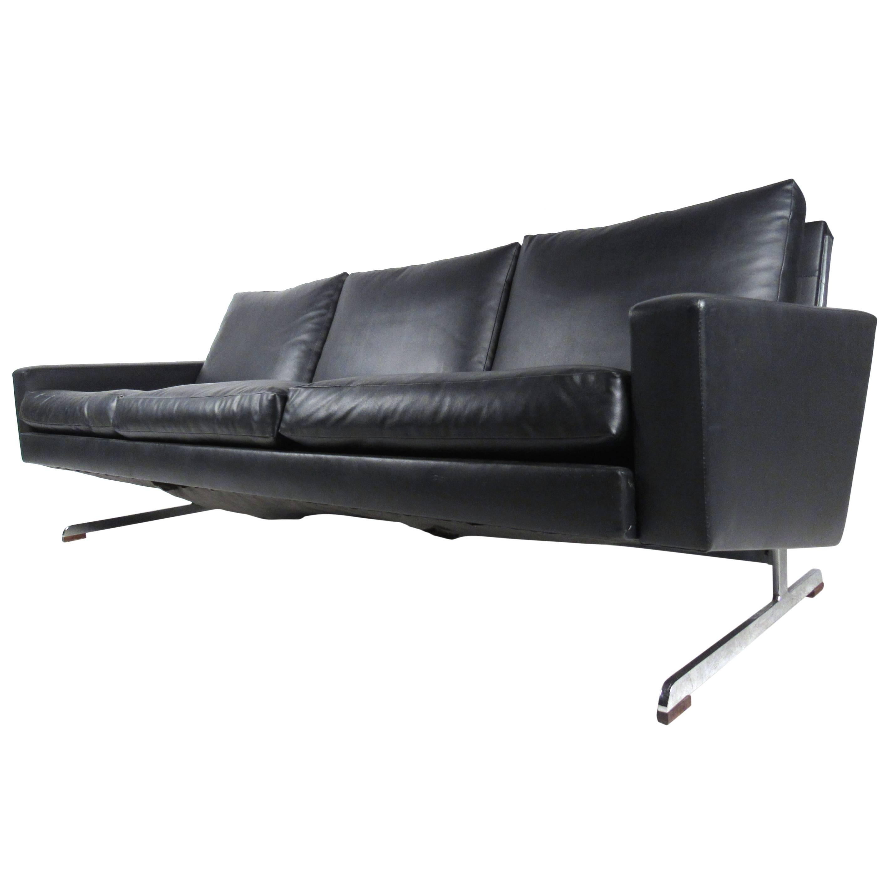 Mid-Century Modern Vinyl and Chrome Airport Sofa
