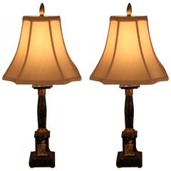 Pair of Empire Style Marble and Bronze Table Lamps
