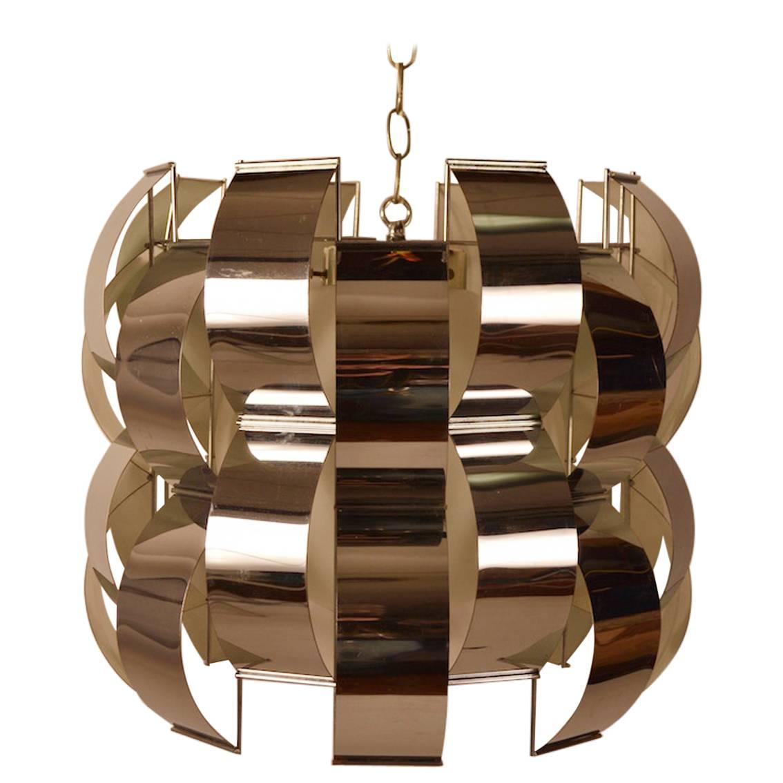 Modernist Chrome and Glass Chandelier by Lightolier