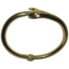Art Deco 18 Kt Gold Ruby Snake Bracelet Bangle