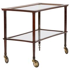 italian Bar Cart by Cesare Lacca Mahogany Glass 1950