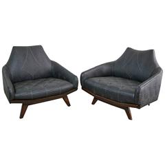 Wildly Sculptural Adrian Pearsall "Batman" Chairs in Black Faux Alligator