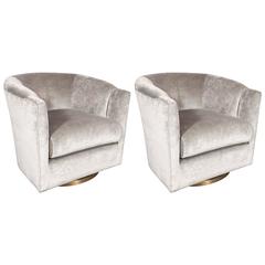 Pair of Mid-Century Modernist Milo Baughman Swivel Chairs with Brass