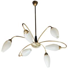 Sculptural Mid-Century Modernist Six-Arm Chandelier in The Manner of Stilnovo