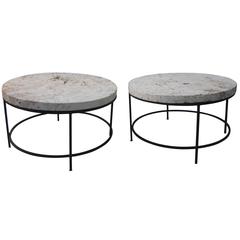 Vintage Modern Limestone Round Cocktail or Side Tables