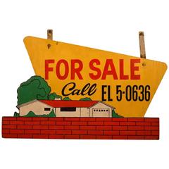 Folky Mid Century Painted Wood Real Estate "For Sale" sign