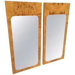 Pair Milo Baughman Style Burl Wood Mirrors 2