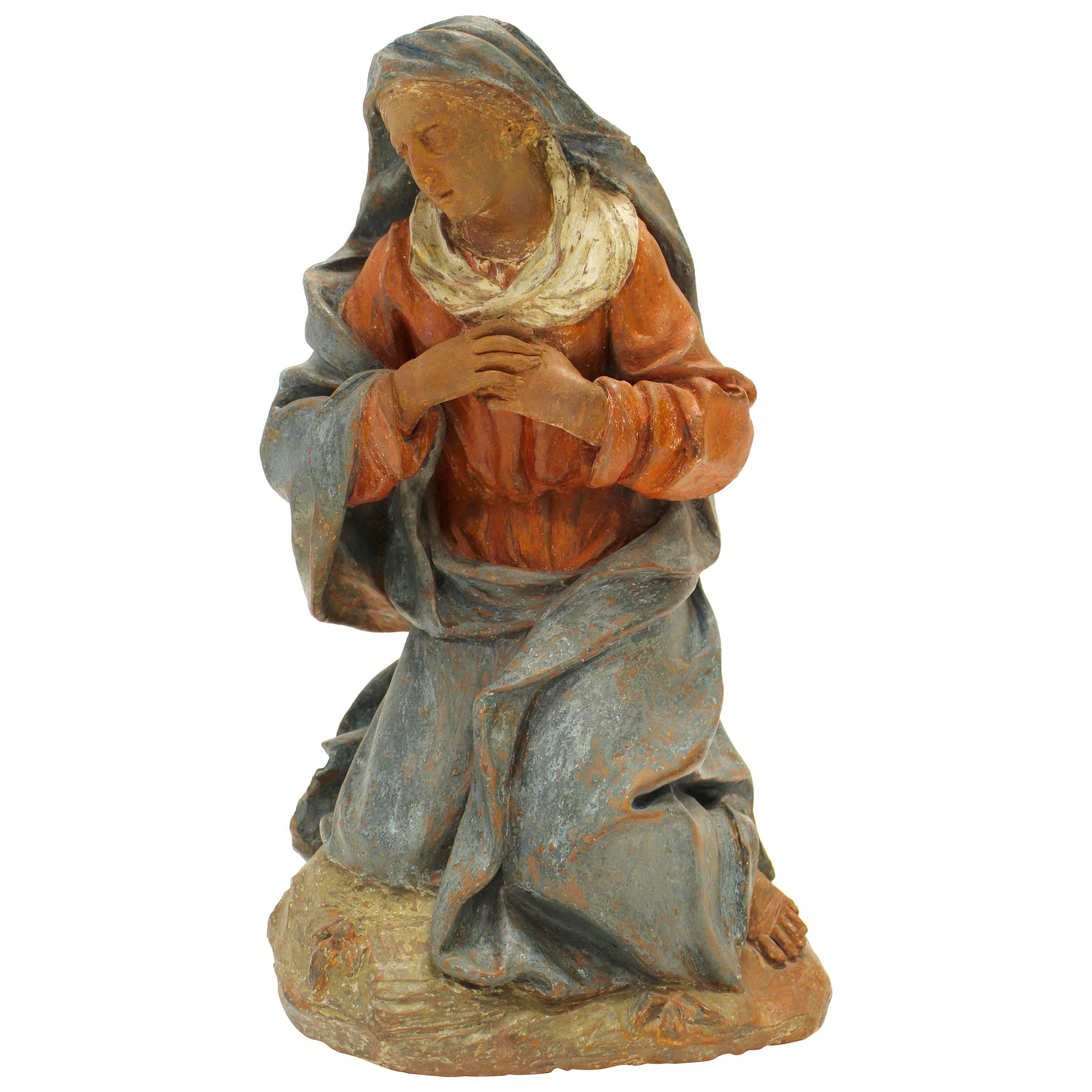 18th Century Continental Polychrome Terracotta Sculpture of the Kneeling Virgin