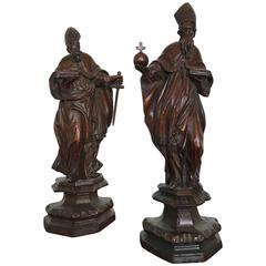 19th Century Pair of Bishop Statues, Italy