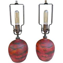 Mid 20th Century Painted Terra Cotta Lamps
