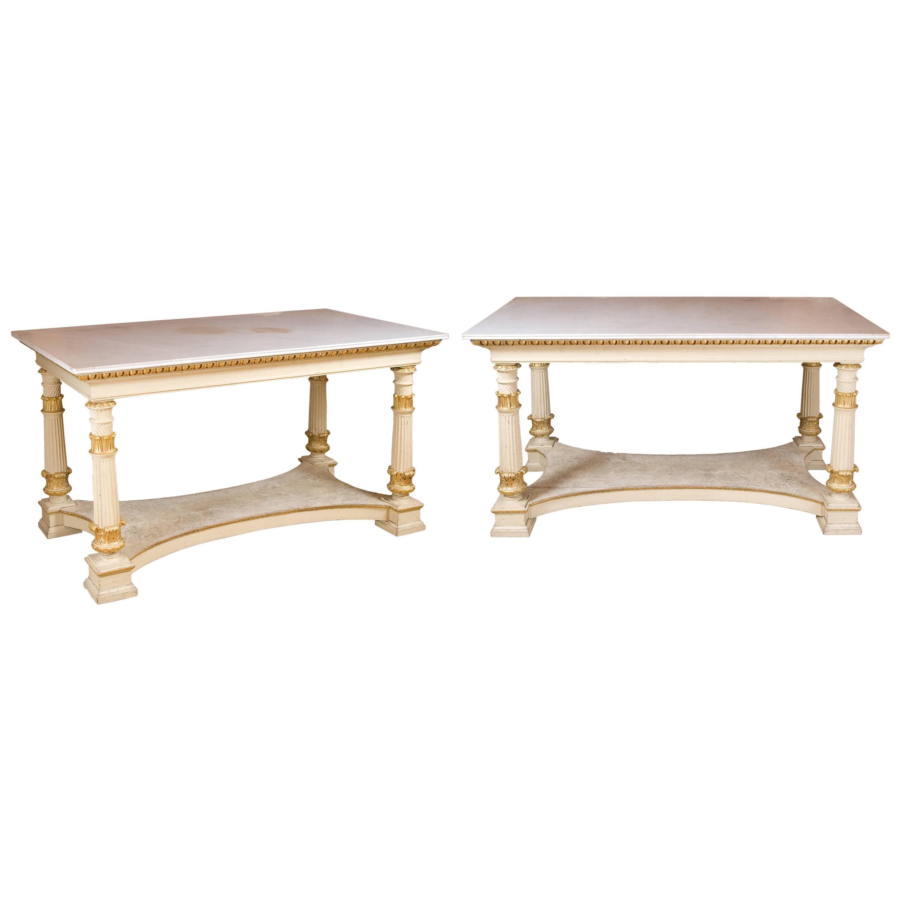 Two Painted and Gilded Center Tables, 19th Century For Sale