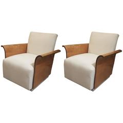 Sculptural Pair of Tiger Maple Armchairs with Splayed Arms 8