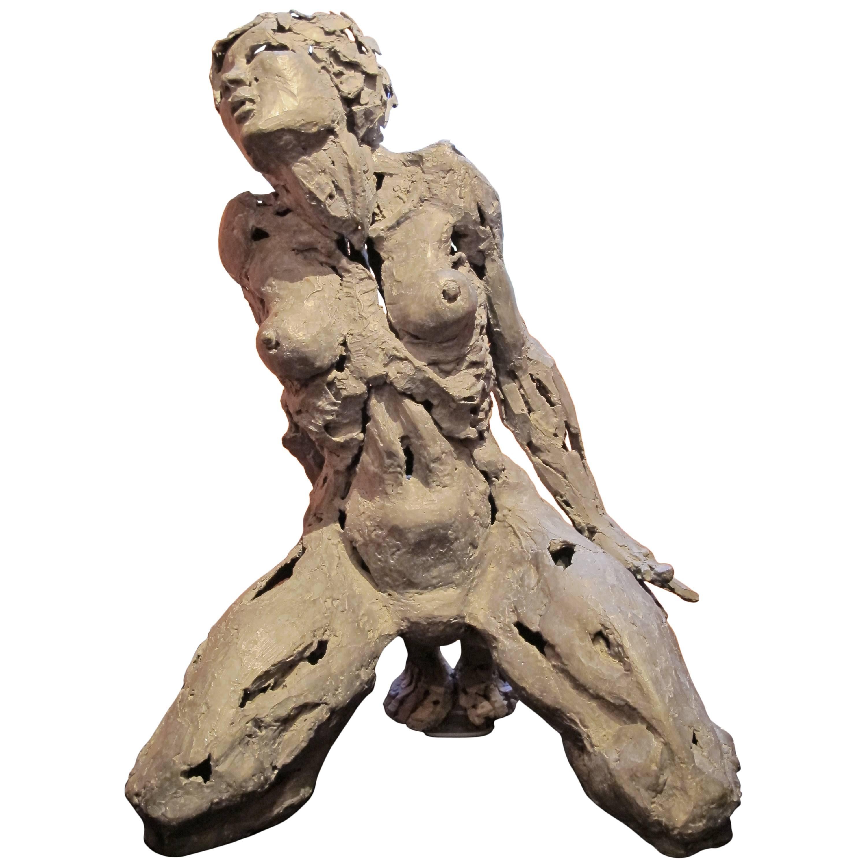 20th Century Lead Sculpture "Kneeling Woman" For Sale