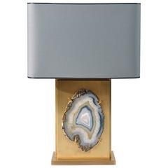 1970s Agate and Brass Table Lamp