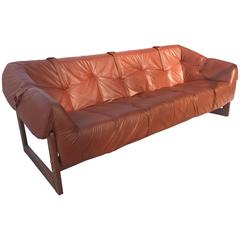 Percival Lafer Leather Rosewood Sofa Made in Brazil