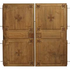 Pair of French 19th Century Doors in Bleached Oak and Iron 