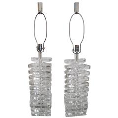 Pair of Vintage Stacked Lucite Table Lamps in the Style of Karl Springer 9