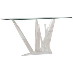 Unusual Sculptural Lucite Based Console Table, 1970s
