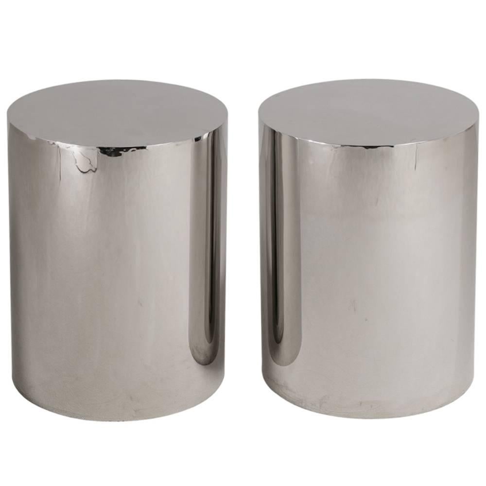 Pair of Polished Steel Pedestals, Table Bases, 1970s For Sale