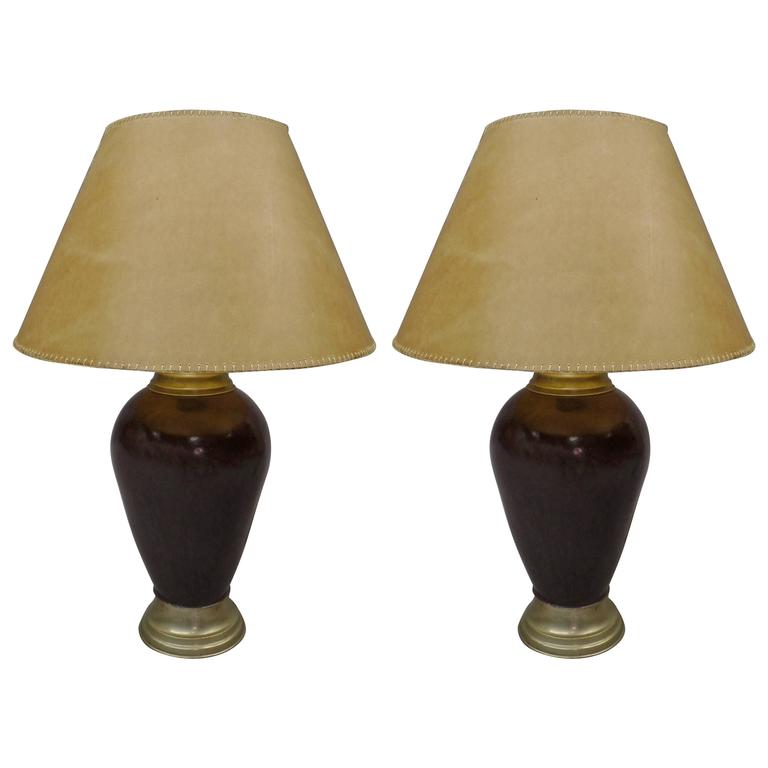 French MidCentury Modern Mauve Enameled Steel Table Lamps For Sale at