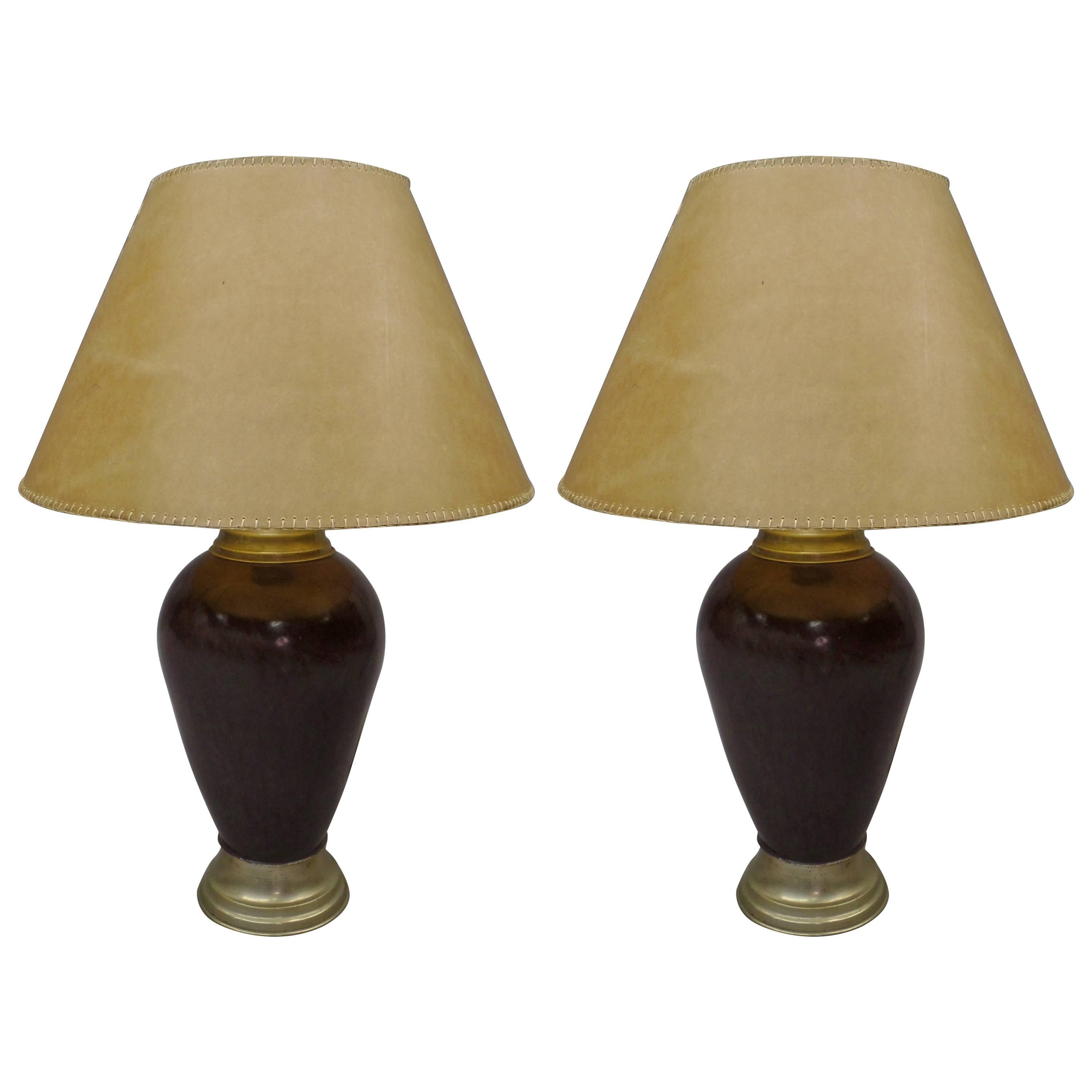 French Mid-Century Modern Mauve Enameled Steel Table Lamps For Sale