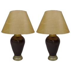 French Mid-Century Modern Mauve Enameled Steel Table Lamps