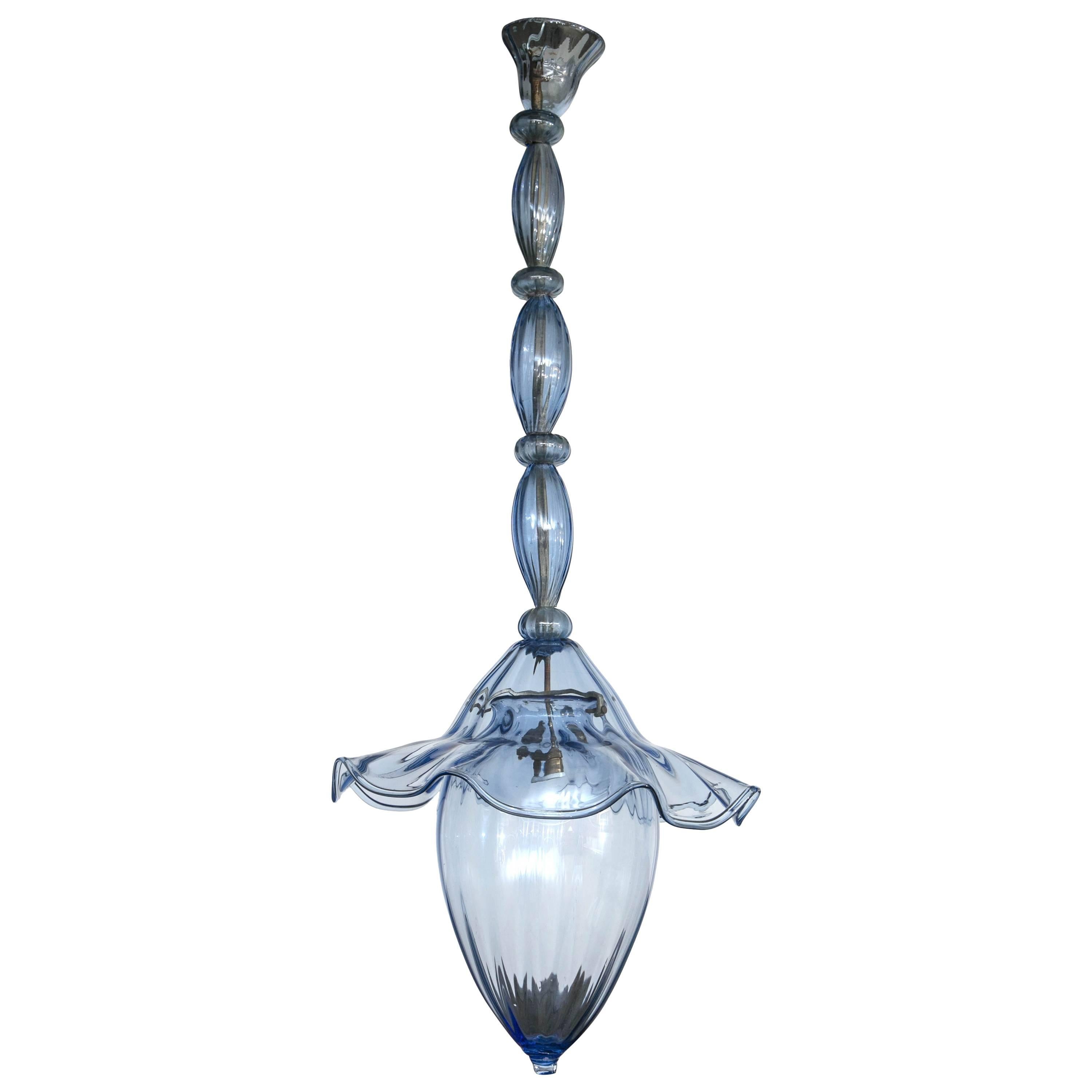 Murano Blue Glass Drop Chandelier For Sale