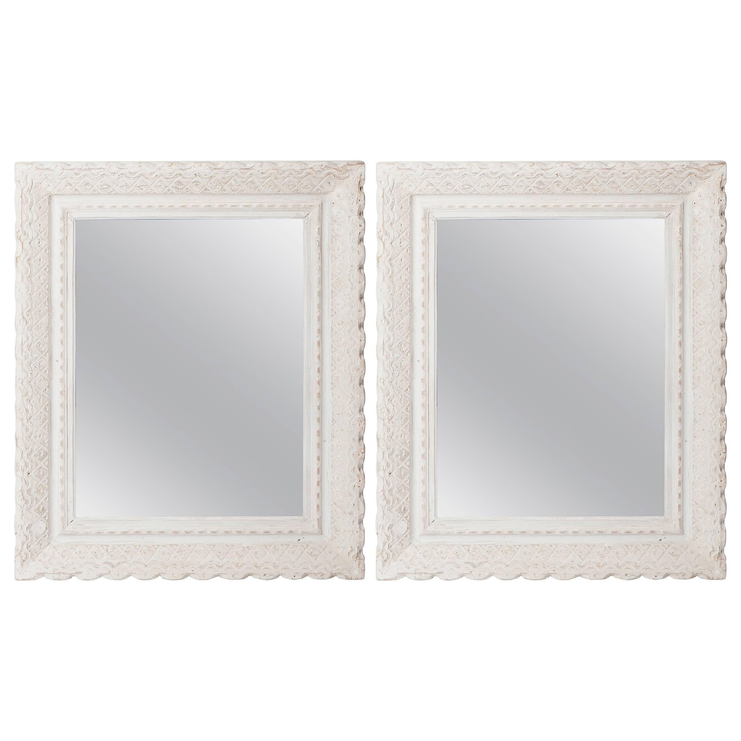 Pair of White Gesso Mirrors by P. Bouche