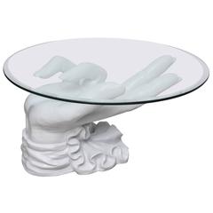 Sculptural White Plaster Hand Coffee Table
