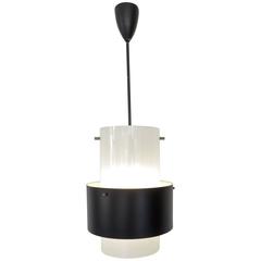 Pendant Light Chandelier by Arlus Black Metal and White Perspex Diffuser