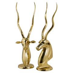 Pair of Polished Brass African Kudu Book Ends, 1970s