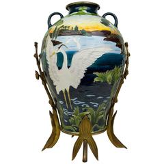 Aesthetic Porcelain and Bronze Vase with Bird Decorations