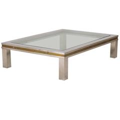 Large French Bronze Patinated and Aluminium Coffee Table, 1970s