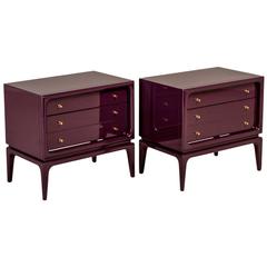 Pair of Two-Drawer Aubergine Lacquered Side Cabinets, 1960s