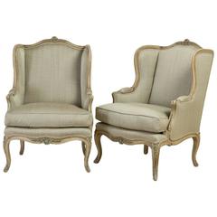 Pair of Late 19th Century French Cabriole-Leg Wing Armchairs