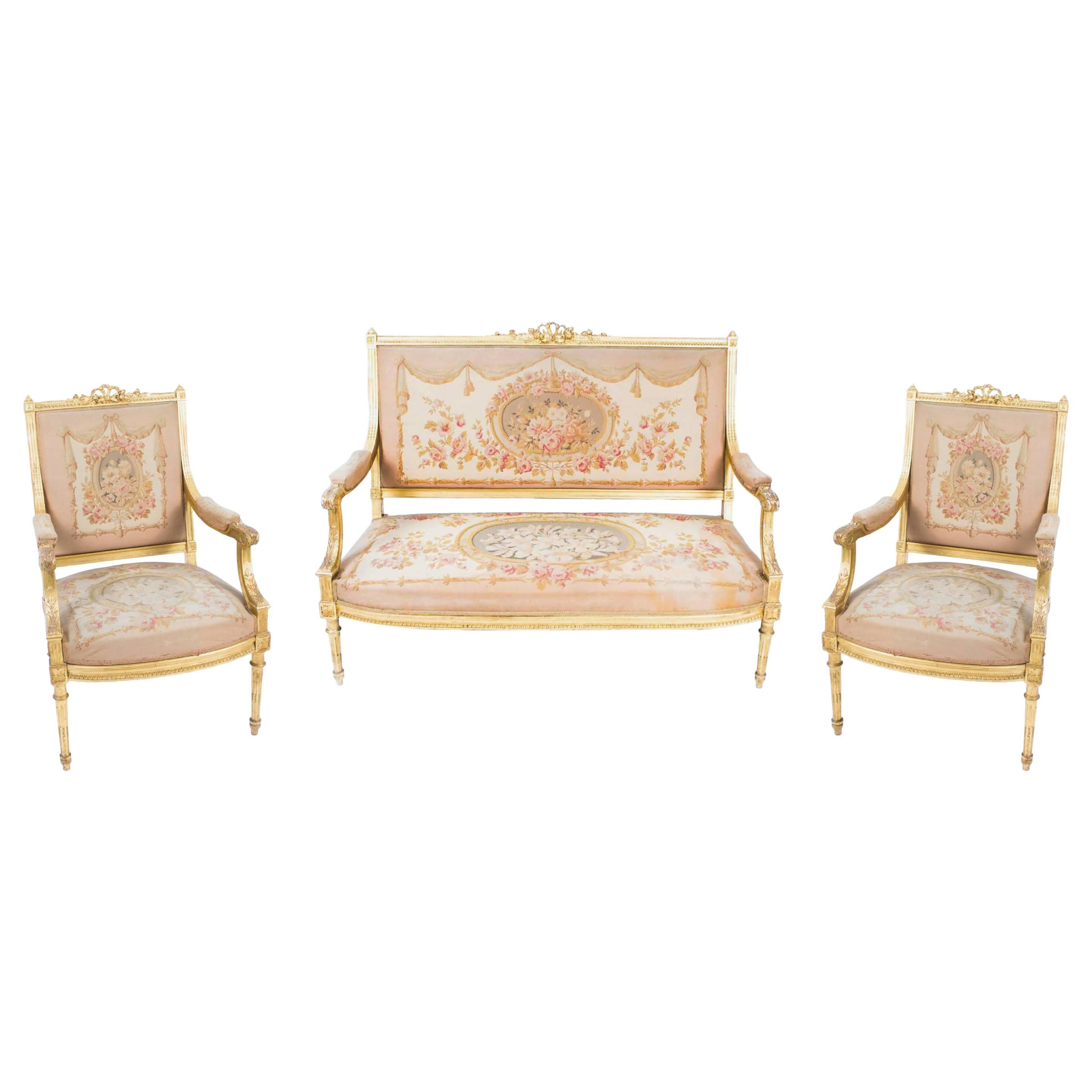 Antique 19th Century French Giltwood Three-Piece Suite Maple & Co.