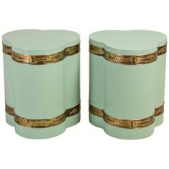 Pair of Mastercraft Spearmint Lacquered Pedestal Side Tables, 1970s