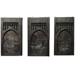 Set of Three 17th Century Gothic Hand-Carved Panels
