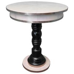 1930 Round Parchment and Brass Italian Art Deco Side Table