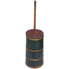19th Century Original Blue Painted Butter Churn from Illinois