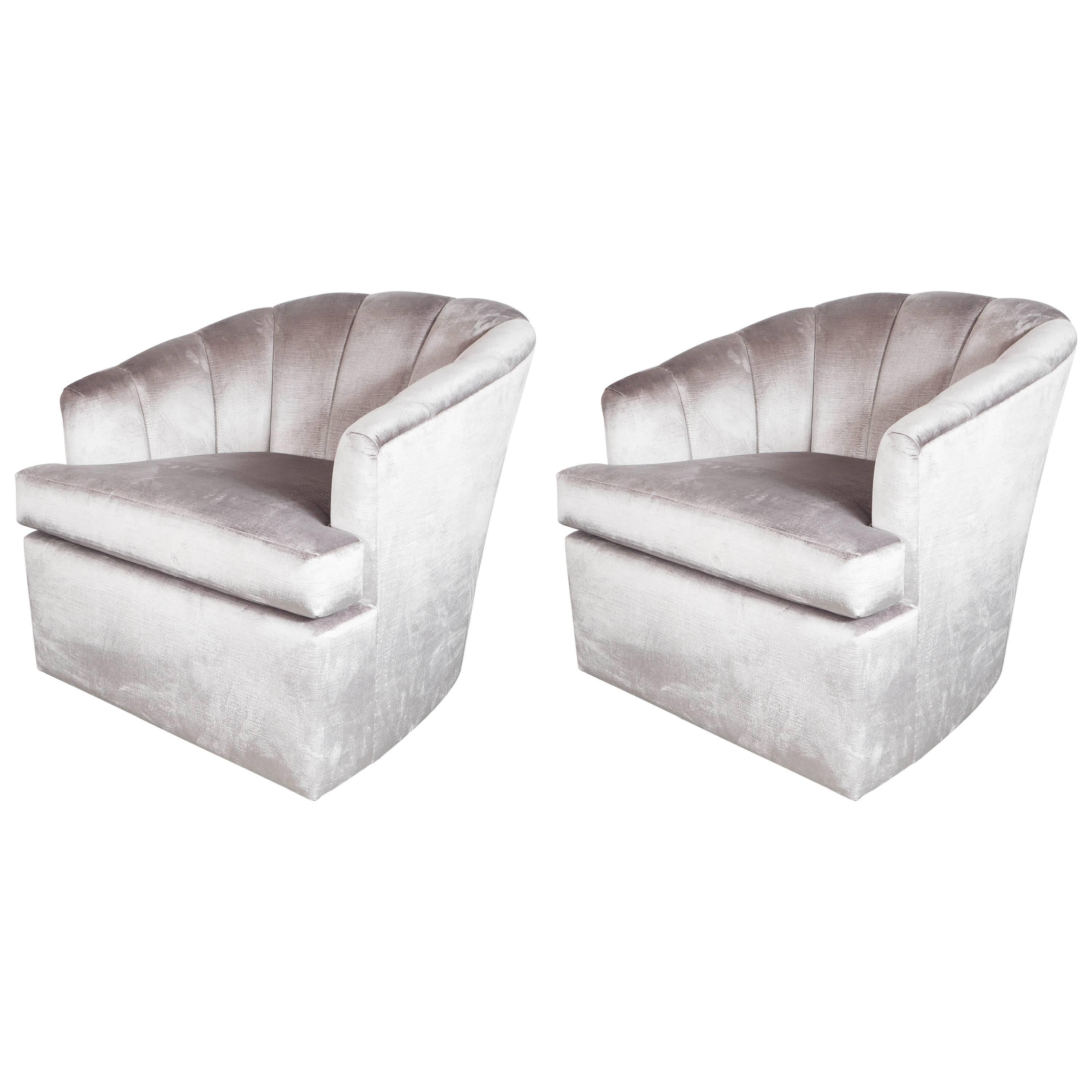 Pair of Mid-Century Modernist Swivel Chairs by Milo Baughman in Platinum Velvet