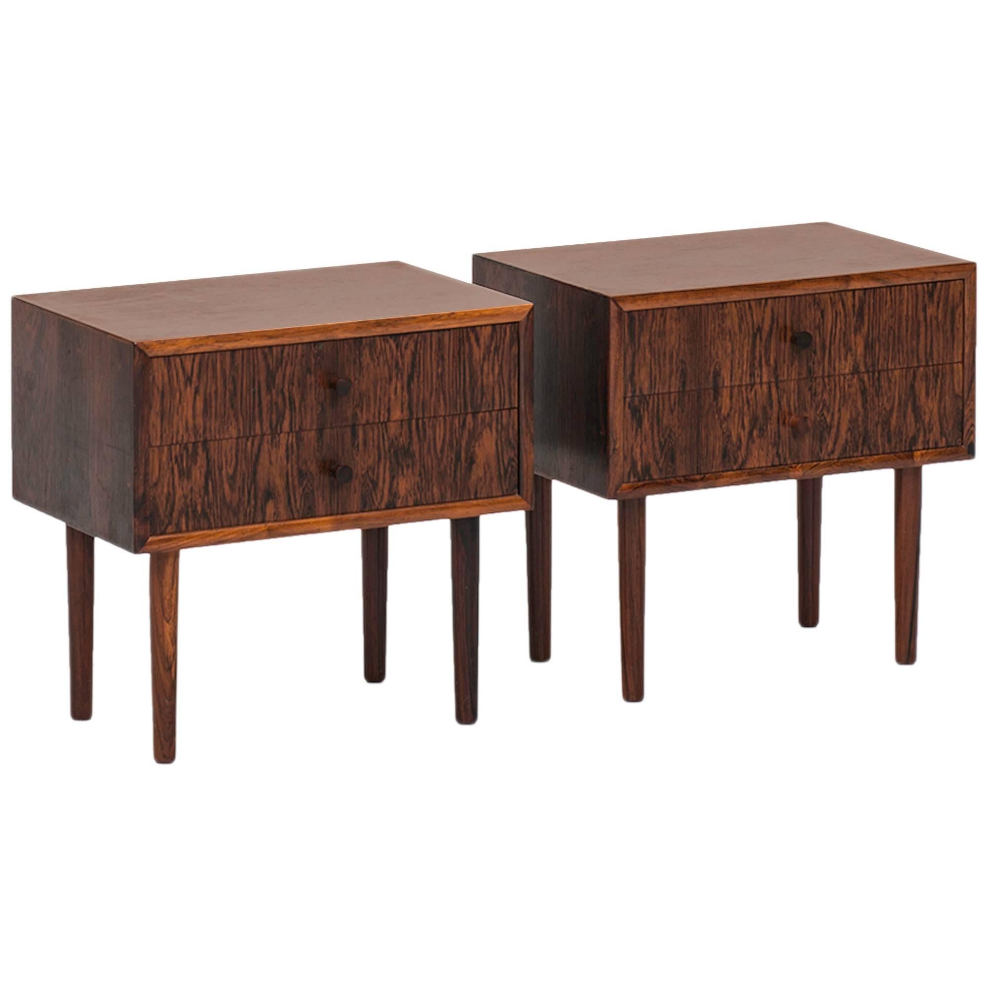 A pair of bedside tables in rosewood produced in Denmark