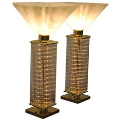 Pair of Crystal and Brass Lamps in the Style of Gaetano Sciolari, 1970 Pair of Crystal and Brass Lamps in the Style of Gaetano Sciolari, 1970