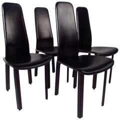 Set of Italian Leather High Back Dining Chairs by Cidue
