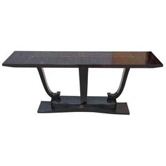 Spectacular French Art Deco Exotic Macassar Ebony/ Black Lacquer Console Table