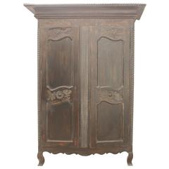 1950s French Ebonized Wood Distressed Armoire